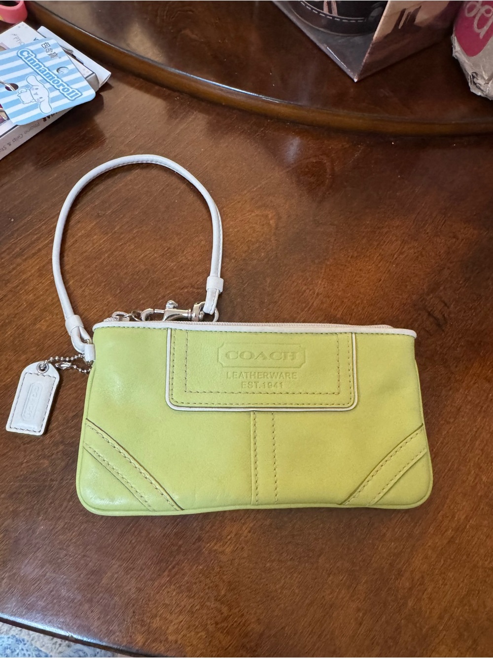 Vintage Y2K Mint Green White Trim leather COACH wristlet